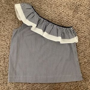 J.Crew one shoulder navy & white striped top